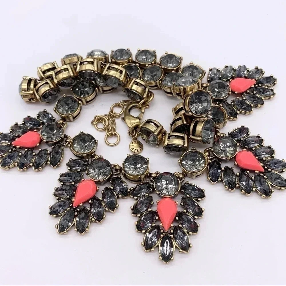 J. Crew Gray & Coral Crystal Necklace